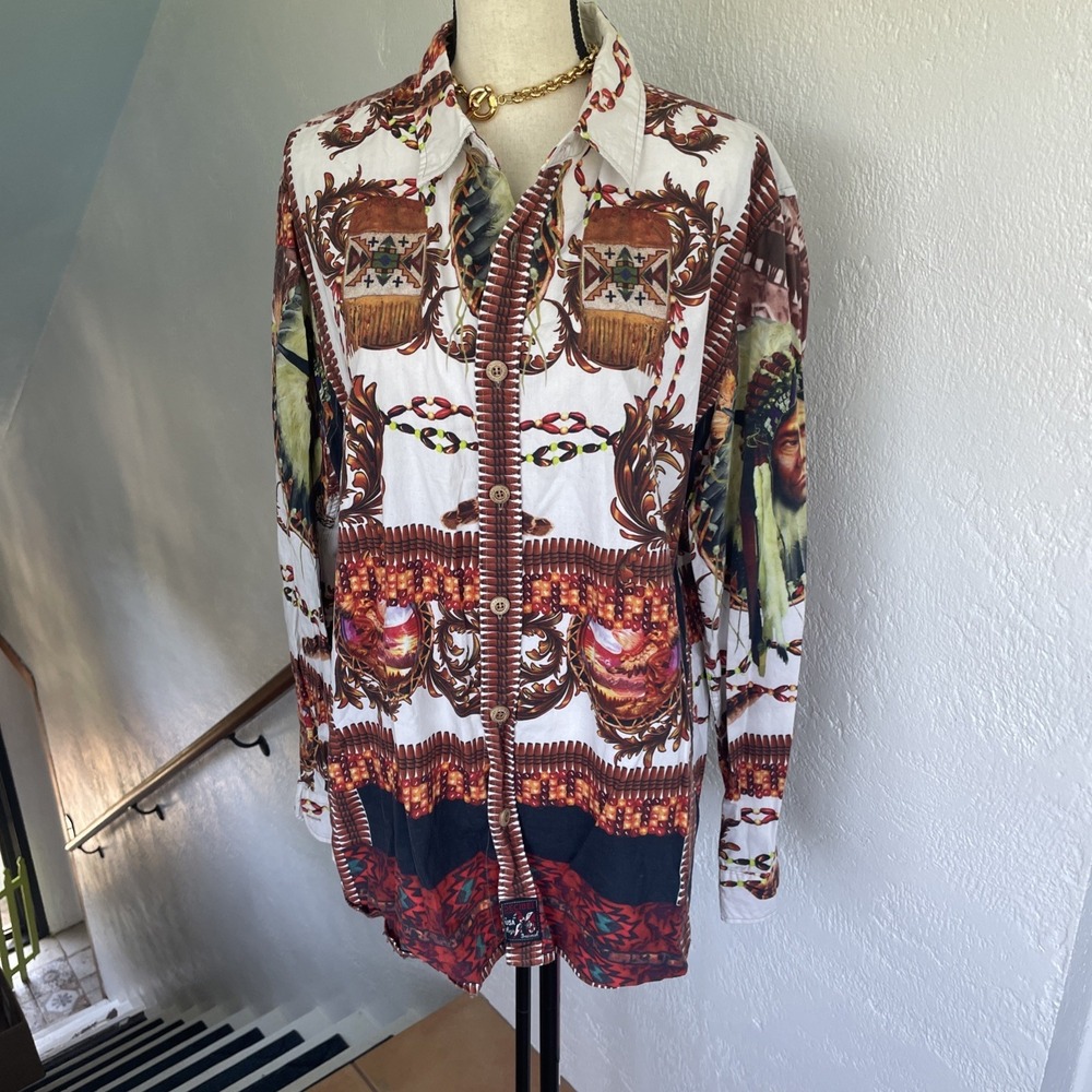 RARE Decibal Vintage Native American Design Button Up Men's L Or XL Cotton Shirt